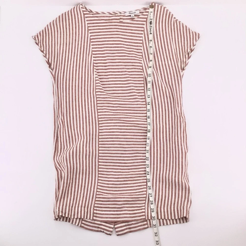 Madewell G5305 Rust White Stripe Play Button Back Linen Blend Dress Size Small - Picture 10 of 15